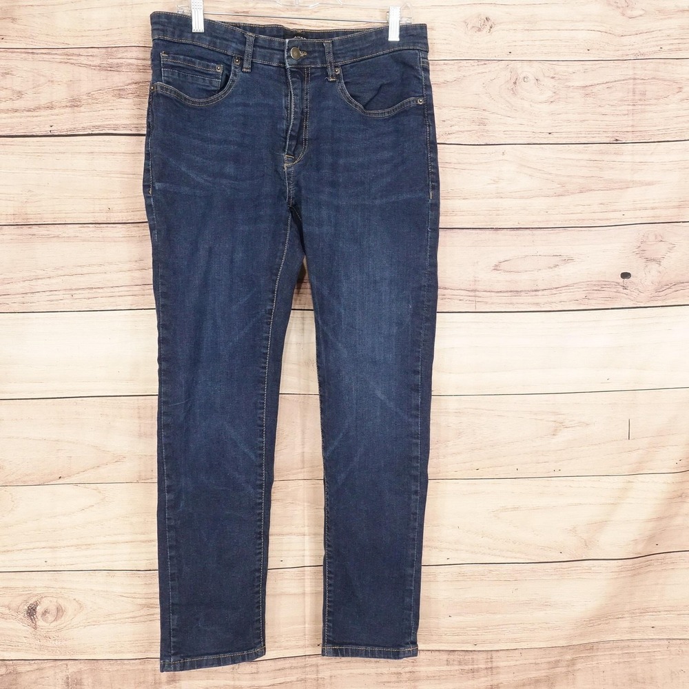 Tahari Jeans Mens Size 33 Blue Dark Wash Straight Regular Fit Stretch Denim